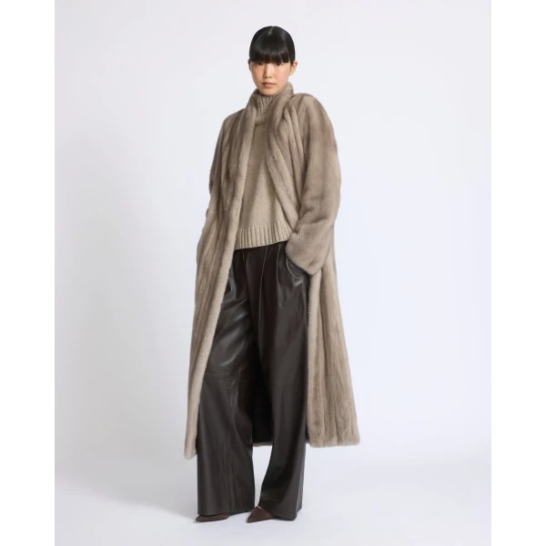 Yves Salomon Long Mink Fur Coat with Long Hair in Grey | Mink Coats | Luxury Shoes 