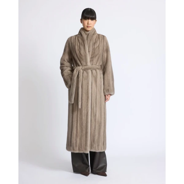 Yves Salomon Long Mink Fur Coat with Long Hair in Grey | Mink Coats | Luxury Shoes 