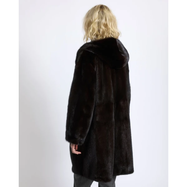 Yves Salomon Long Reversible Hooded Down Jacket in Technical Fabric and Mink in Black | Jackets | Luxury Shoes 