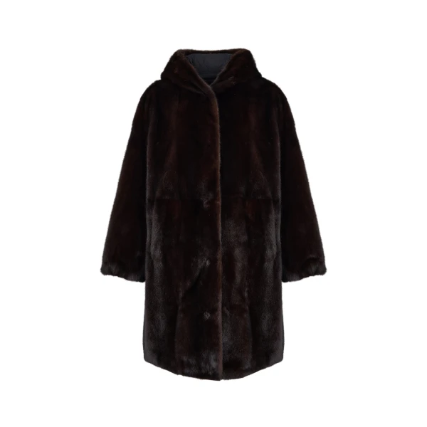 Yves Salomon Long Reversible Hooded Down Jacket in Technical Fabric and Mink in Black | Jackets | Luxury Shoes 