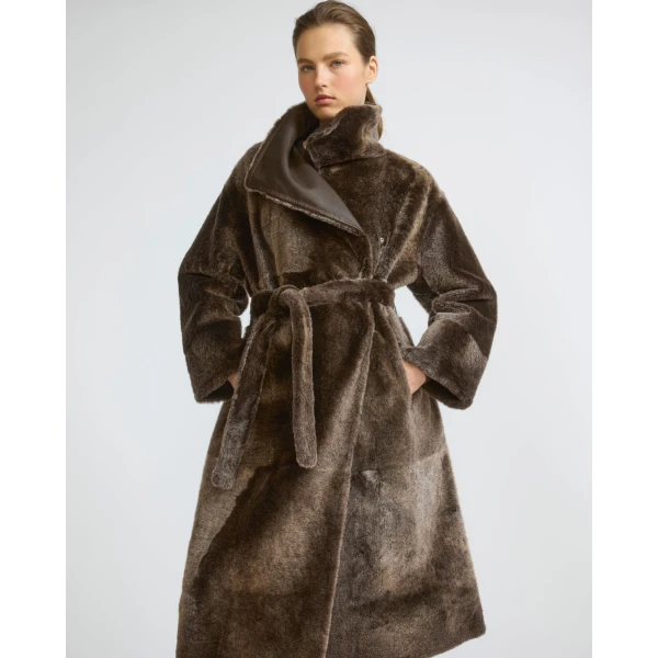 Yves Salomon Long Reversible Lacon Lambskin Shearling Coat in Brown | Shearling Coat | Luxury Shoes 