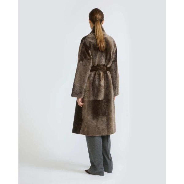 Yves Salomon Long Reversible Lacon Lambskin Shearling Coat in Brown | Shearling Coat | Luxury Shoes 