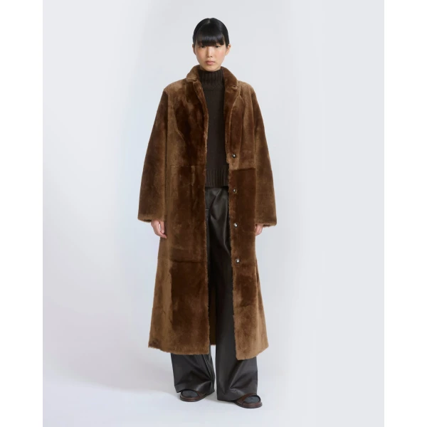 Yves Salomon Long Reversible Toscana Lambskin Shearling Coat in Brown | Shearling Coat | Luxury Shoes 