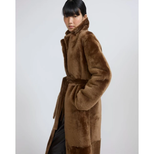 Yves Salomon Long Reversible Toscana Lambskin Shearling Coat in Brown | Shearling Coat | Luxury Shoes 