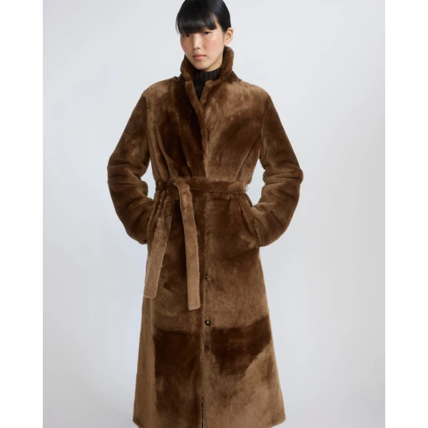 Yves Salomon Long Reversible Toscana Lambskin Shearling Coat in Brown | Shearling Coat | Luxury Shoes 