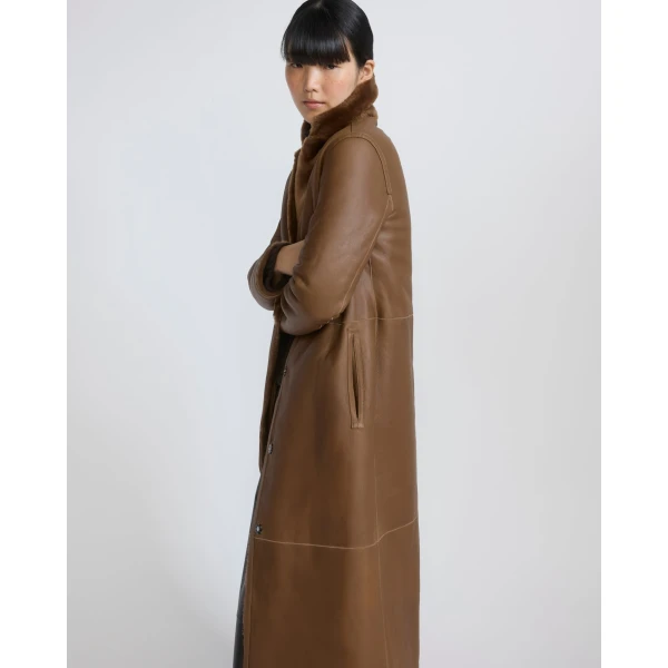Yves Salomon Long Reversible Toscana Lambskin Shearling Coat in Brown | Shearling Coat | Luxury Shoes 