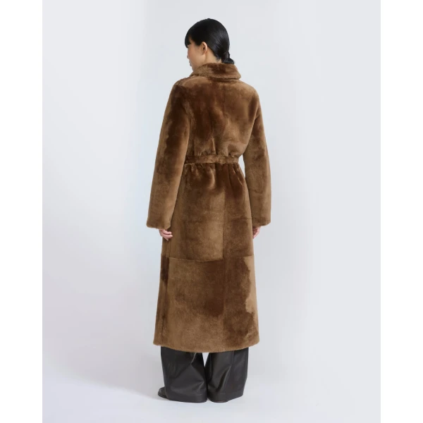 Yves Salomon Long Reversible Toscana Lambskin Shearling Coat in Brown | Shearling Coat | Luxury Shoes 