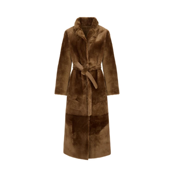Long Reversible Toscana Lambskin Shearling Coat in Brown