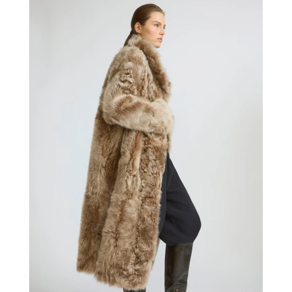 Yves Salomon Long Reversible Toscana Lambskin Shearling Coat in Camel | Shearling Coat | Luxury Shoes 