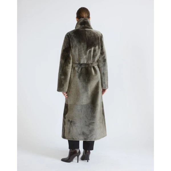 Yves Salomon Long Reversible Toscana Lambskin Shearling Coat in Light Khaki | Shearling Coat | Luxury Shoes 