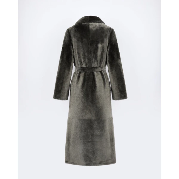 Yves Salomon Long Reversible Toscana Lambskin Shearling Coat in Light Khaki | Shearling Coat | Luxury Shoes 