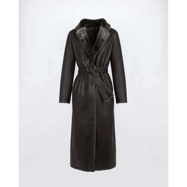 Yves Salomon Long Reversible Toscana Lambskin Shearling Coat in Light Khaki | Shearling Coat | Luxury Shoes 