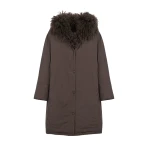 Yves Salomon Long Smooth Hooded Down Jacket with Curly Lambskin Lining in Brown | Coats | Luxury Shoes 