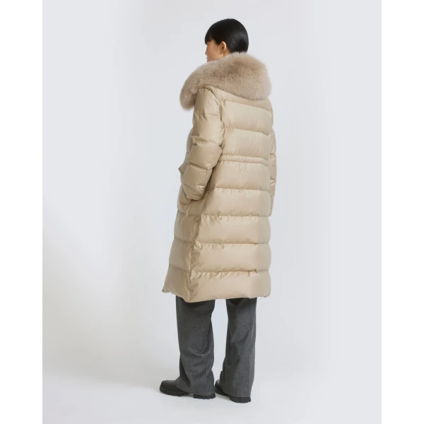 Yves Salomon Long Straight Down Jacket with Detachable Fox Fur Collar in Beige | Coats | Luxury Shoes 