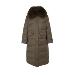 Yves Salomon Long Straight Down Jacket with Detachable Fox Fur Collar in Brown | Coats | Luxury Shoes 