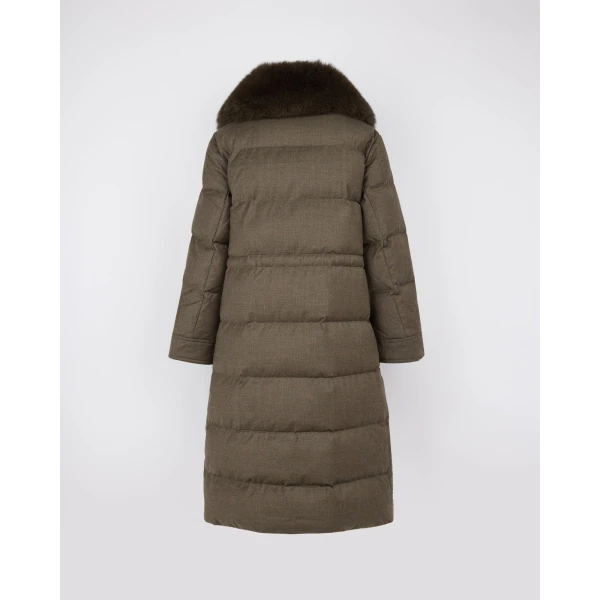 Yves Salomon Long Straight Down Jacket with Detachable Fox Fur Collar in Brown | Coats | Luxury Shoes 