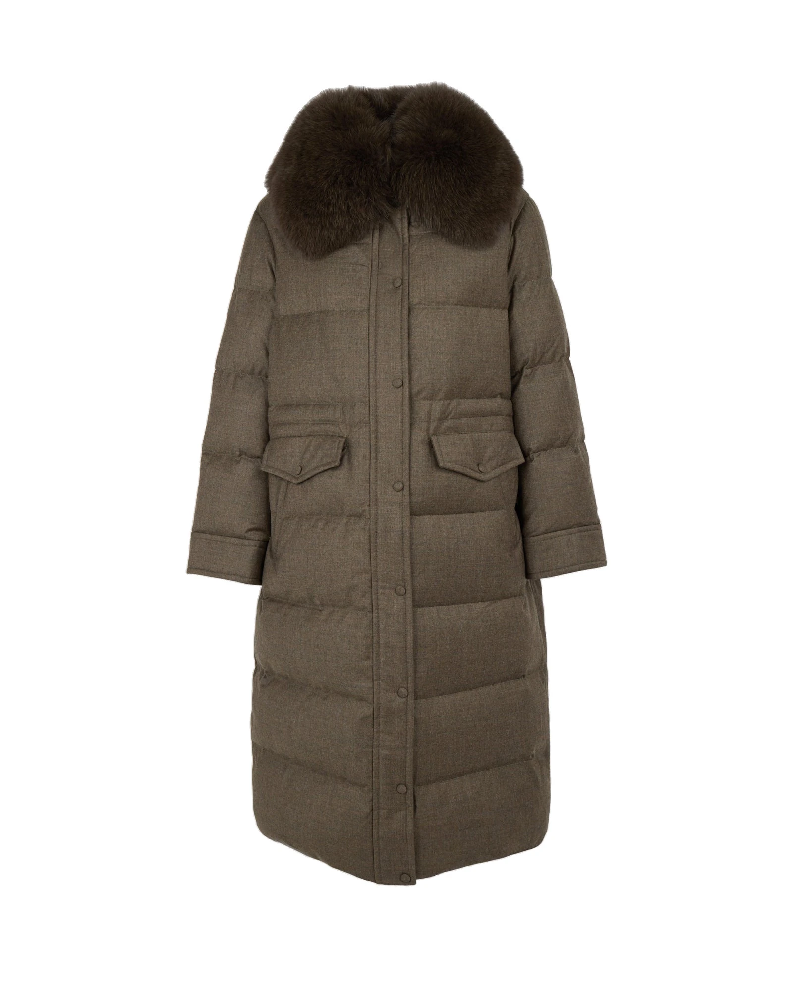 Yves Salomon Long Straight Down Jacket with Detachable Fox Fur Collar in Brown Yves Salomon Long Straight Down Jacket with Detachable Fox Fur Collar in Brown | Coats | Luxury Shoes