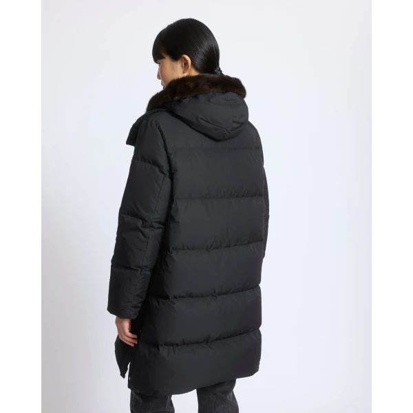 Yves Salomon Long Water-Repellent Down Jacket with Mink Fur Bib in Black | Coats | Luxury Shoes 