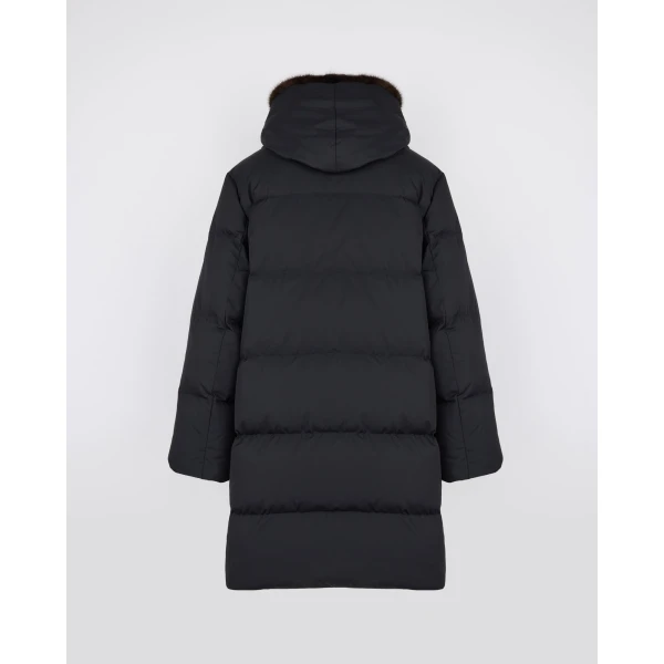Yves Salomon Long Water-Repellent Down Jacket with Mink Fur Bib in Black | Coats | Luxury Shoes 