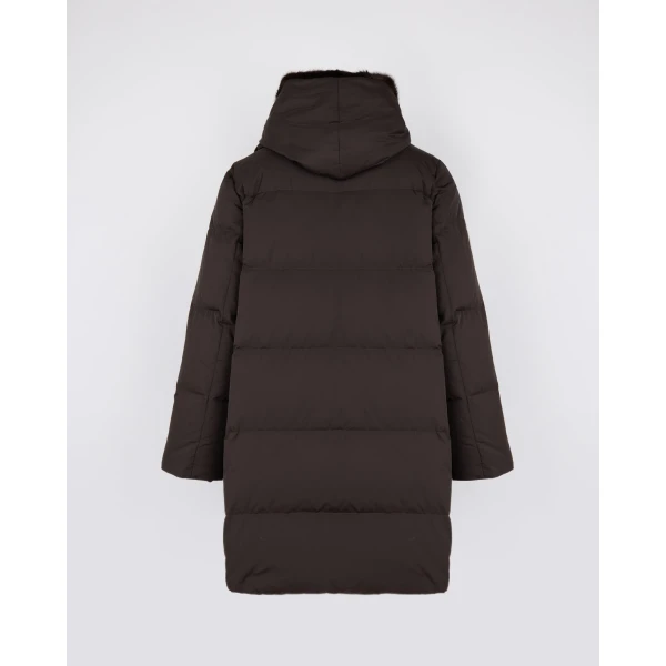 Yves Salomon Long Water-Repellent Down Jacket with Mink Fur Bib in Brown | Coats | Luxury Shoes 