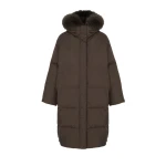 Yves Salomon Long Waterproof Down Jacket with Fox Fur Hood Trim in Charcoal | Coats | Luxury Shoes 