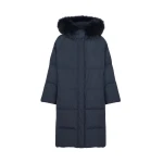 Yves Salomon Long Waterproof Down Jacket with Fox Fur Hood Trim in Navy | Coats | Luxury Shoes 