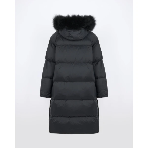 Yves Salomon Long Waterproof Down Jacket with Lambskin Hood Trim in Black | Coats | Luxury Shoes 