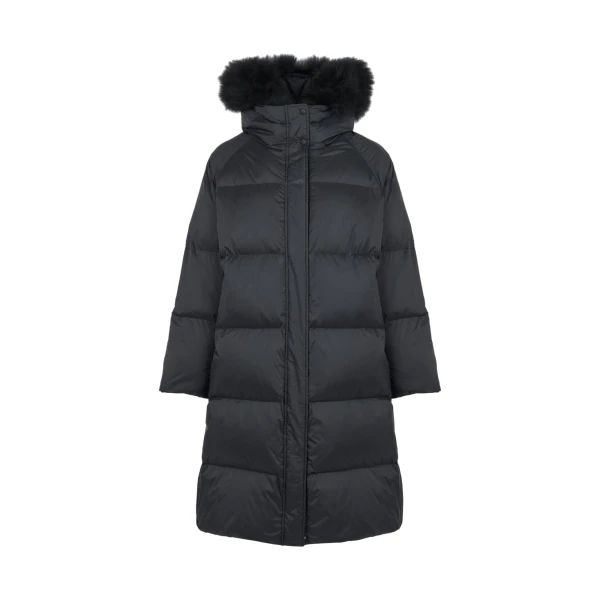 Yves Salomon Long Waterproof Down Jacket with Lambskin Hood Trim in Black | Coats | Luxury Shoes 