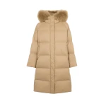 Yves Salomon Long Waterproof Down Jacket with Lambskin Hood Trim in Camel | Coats | Luxury Shoes 