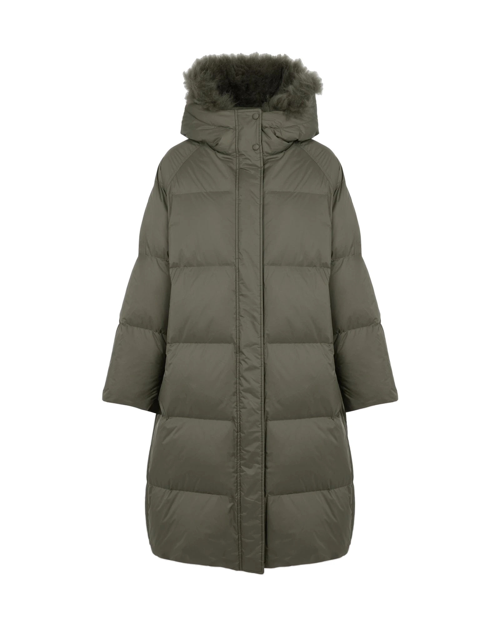 Yves Salomon Long Waterproof Down Jacket with Lambskin Hood Trim in Khaki Yves Salomon Long Waterproof Down Jacket with Lambskin Hood Trim in Khaki | Coats | Luxury Shoes