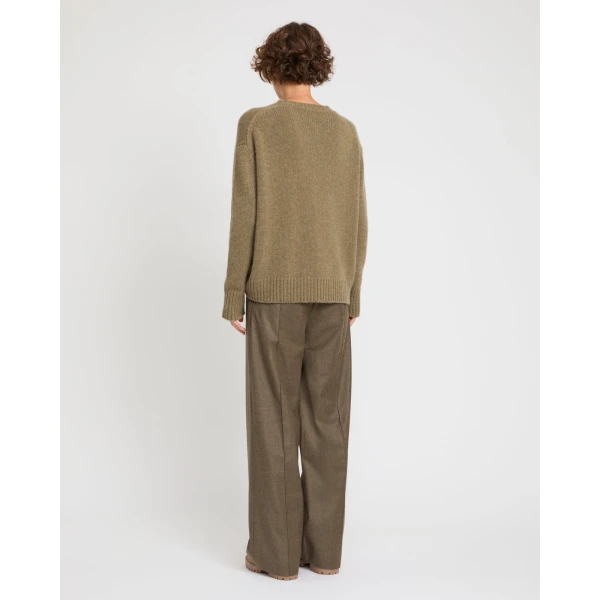 Yves Salomon Loose Fit Flannel Trousers with Elasticated Waistband in Brown | Wide leg pants | Luxury Shoes 