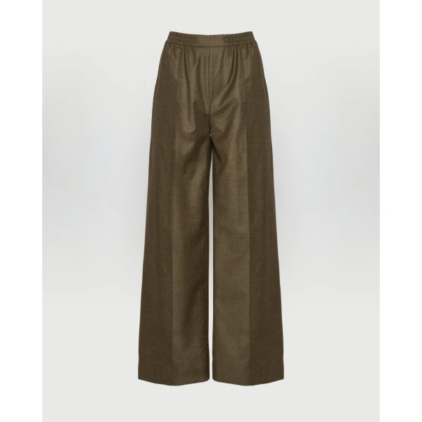 Yves Salomon Loose Fit Flannel Trousers with Elasticated Waistband in Brown | Wide leg pants | Luxury Shoes 