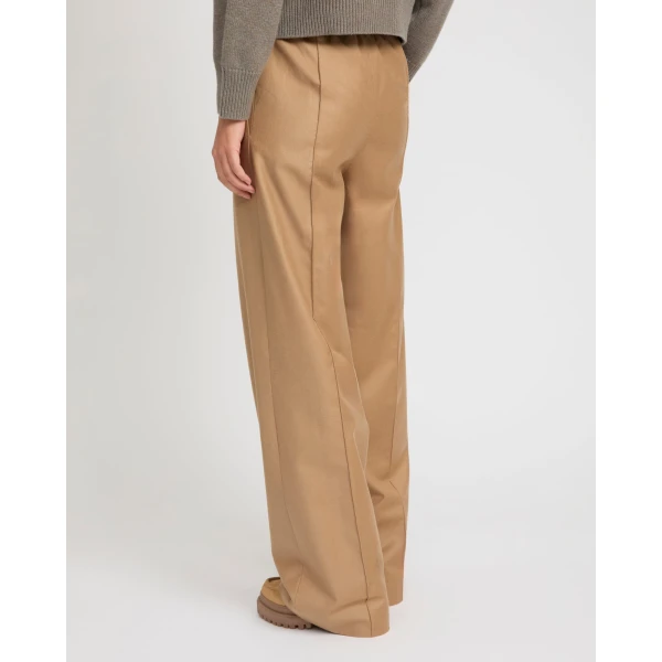 Yves Salomon Loose Fit Flannel Trousers with Elasticated Waistband in Camel | Wide leg pants | Luxury Shoes 