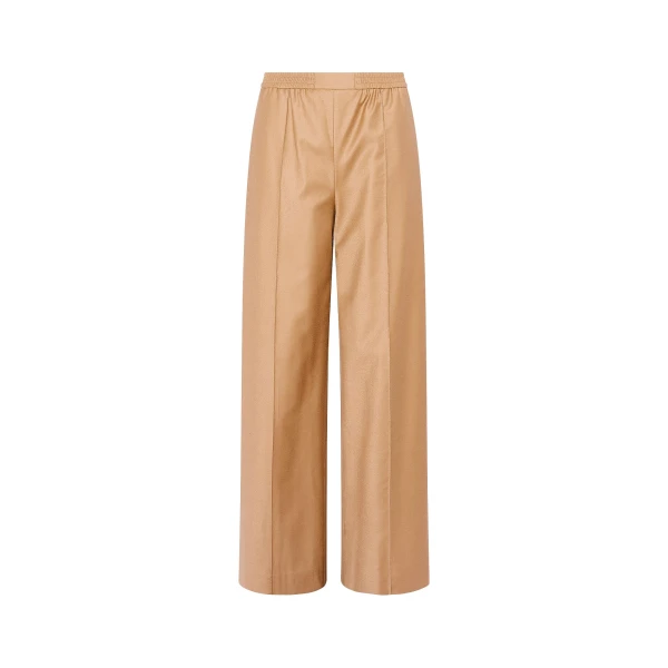 Loose Fit Flannel Trousers with Elasticated Waistband in Camel