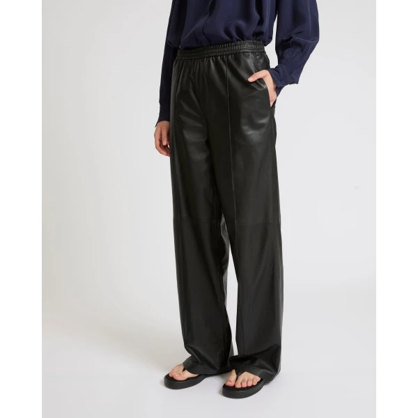 Yves Salomon Loose Lambskin Leather Trousers in Black | Wide leg pants | Luxury Shoes 