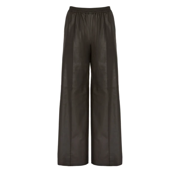 Loose Lambskin Leather Trousers in Brown