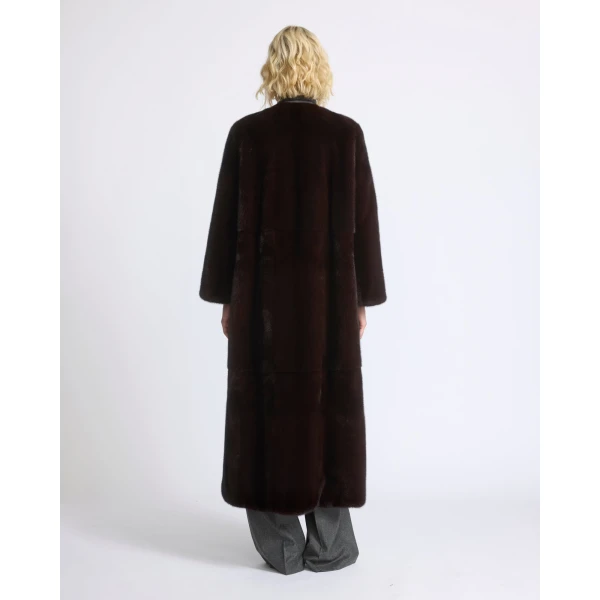 Yves Salomon Maxi Belted Coat in Long-Haired Mink Fur in Bordeaux | Mink Coats | Luxury Shoes 