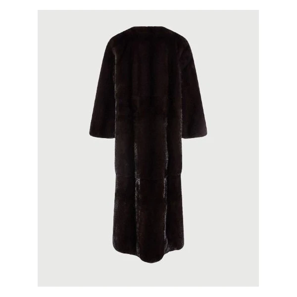Yves Salomon Maxi Belted Coat in Long-Haired Mink Fur in Bordeaux | Mink Coats | Luxury Shoes 