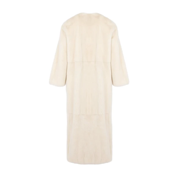 Yves Salomon Maxi Belted Coat in Long-Haired Mink Fur in White | Mink Coats | Luxury Shoes 