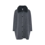 Yves Salomon Merino Knit Coat with Cashmere Lambskin Collar in Blue Grey | Shearling Coat | Luxury Shoes 