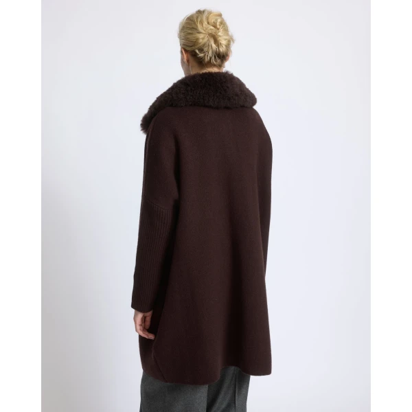 Yves Salomon Merino Knit Coat with Cashmere Lambskin Collar in Brown | Shearling Coat | Luxury Shoes 