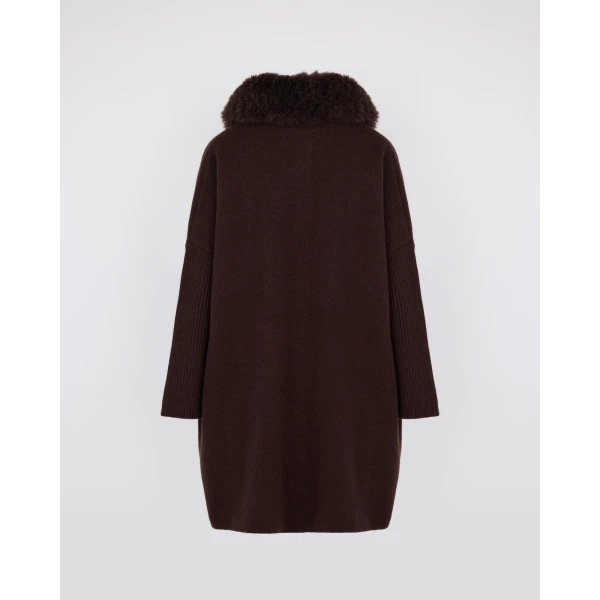 Yves Salomon Merino Knit Coat with Cashmere Lambskin Collar in Brown | Shearling Coat | Luxury Shoes 
