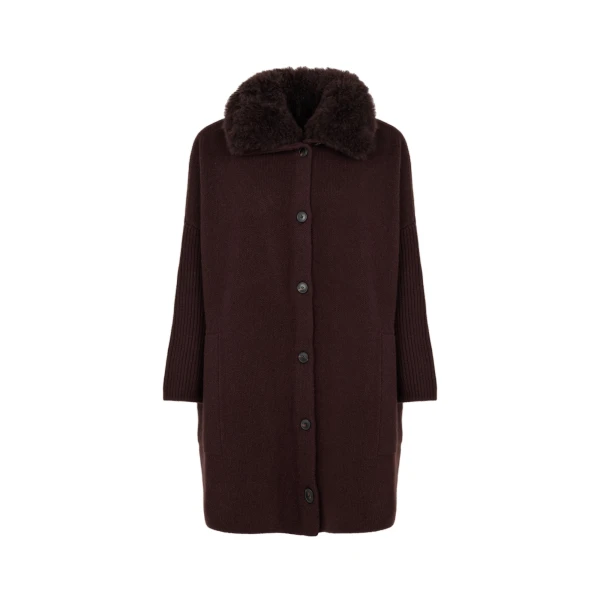 Merino Knit Coat with Cashmere Lambskin Collar in Brown