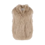 Yves Salomon Merino Knit Gilet with Curly Long-Haired Lambskin in Beige | Vests | Luxury Shoes 