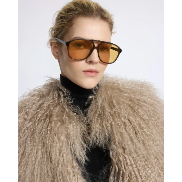 Yves Salomon Merino Knit Gilet with Curly Long-Haired Lambskin in Beige | Vests | Luxury Shoes 