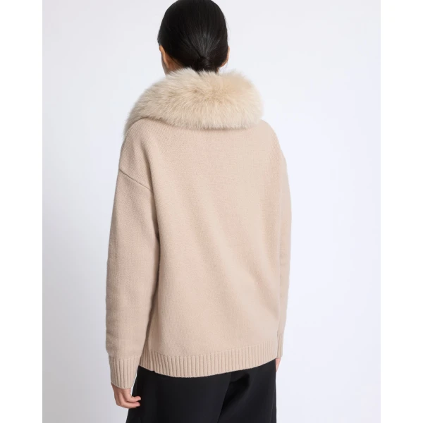 Yves Salomon Merino Knit Jacket with Fox Fur Collar in Beige | Jackets | Luxury Shoes 
