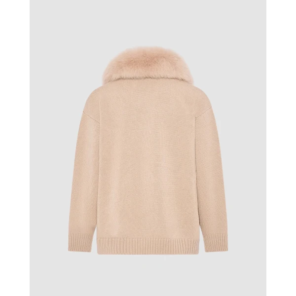 Yves Salomon Merino Knit Jacket with Fox Fur Collar in Beige | Jackets | Luxury Shoes 