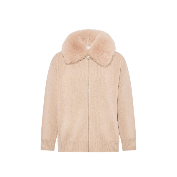 Yves Salomon Merino Knit Jacket with Fox Fur Collar in Beige | Jackets | Luxury Shoes 