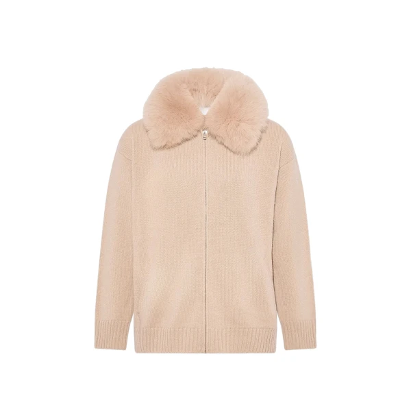 Yves Salomon Merino Knit Jacket with Fox Fur Collar in Beige | Jackets | Luxury Shoes 