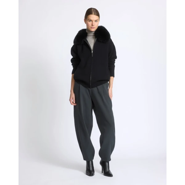 Yves Salomon Merino Knit Jacket with Fox Fur Collar in Black | Jackets | Luxury Shoes 